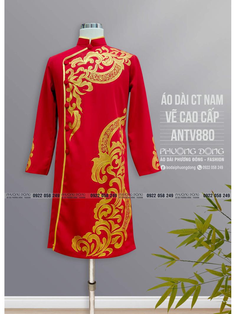 Áo Dài Cách Tân Nam Vẽ Màu Acrylic ANTV880